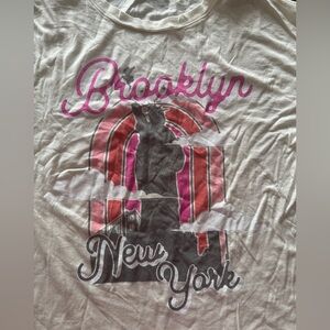 Brooklyn Graphic Tee - cream color with various shades of pink